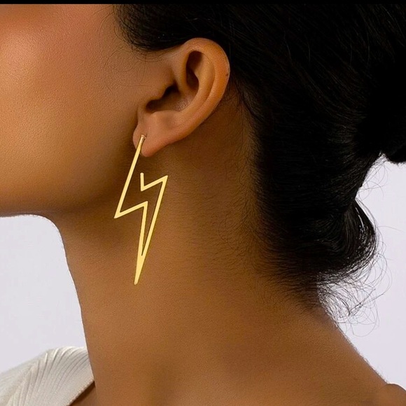 Gold Lightning Bolt Earrings - Picture 1 of 4